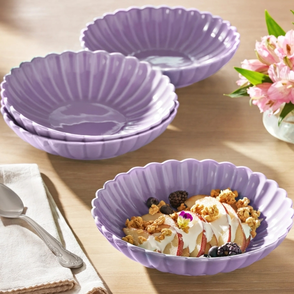 ❤️ New 4-Piece Pioneer Woman Colette Purple Scalloped Pasta Bowls